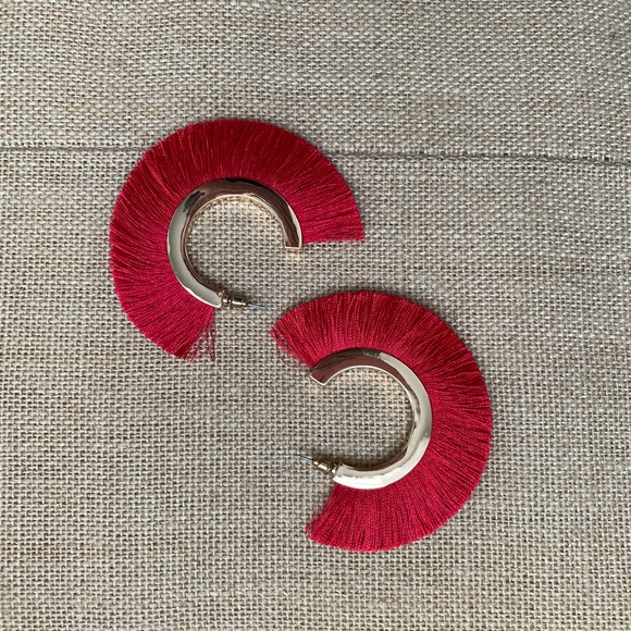 Red Fringe Hoop Earrings - Picture 1 of 2